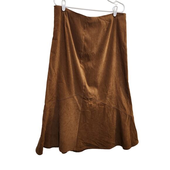 White Stag Dresses & Skirts - Vintage White Stag Sweet Tea Brown Retro Faux Suede A-Line Midi Skirt Size 18